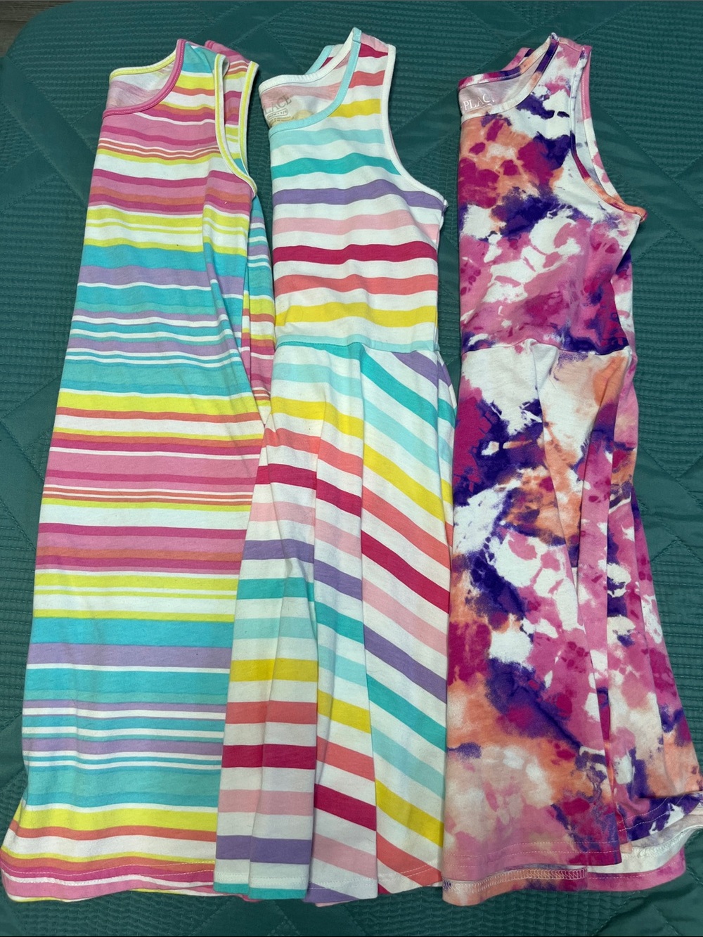 Girls' Colorful Stripe & Tie-Dye Tank Dresses - Set of 3